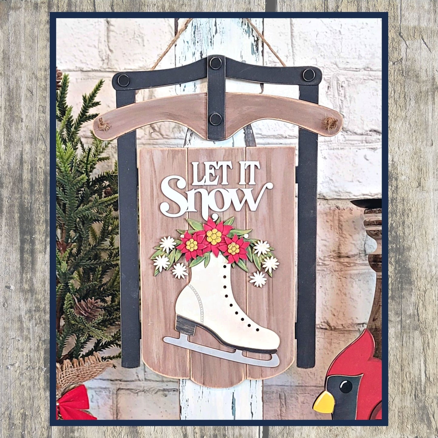 Let it Snow Holiday Sled Hanging Sign DIY Kit