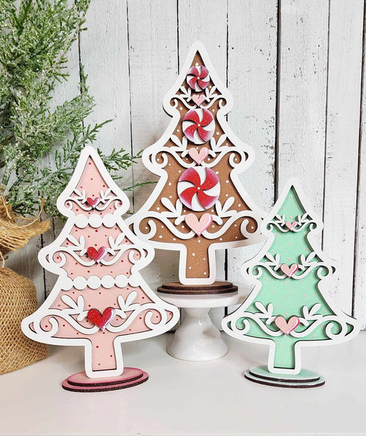 Set of 3 Trees Gingerbread Christmas Shelf Sitters October 2024 Collection