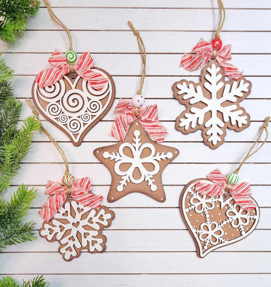 Set of 5 Ornaments Gingerbread Christmas October 2024 Collection